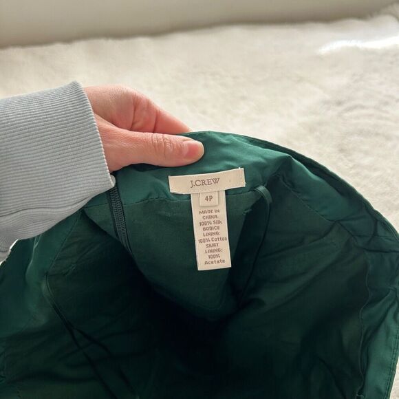 J Crew Womens Dress Size Petite 4 Emerald Green 100% Silk Waist Strapless‎ - Picture 6 of 9